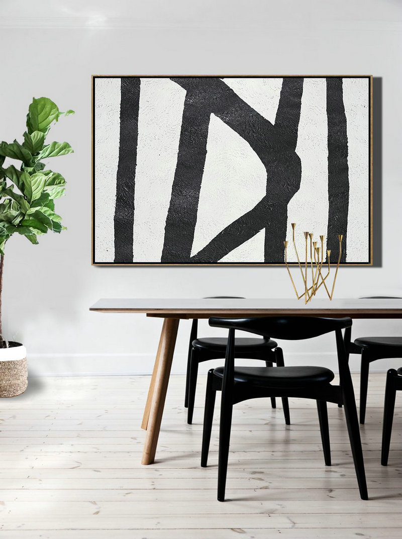Extra Large Artwork,Hand Painted Oversized Horizontal Minimal Art On Canvas, Black And White Minimalist Painting - Modern Abstract Wall Art